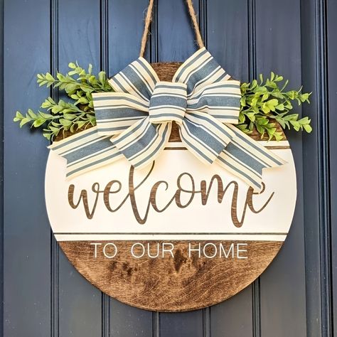 Faster shipping. Better service Wooden Front Porch, Round Door Sign, Welcome To Our Home Sign, Our Home Sign, Welcome Wood Sign, Welcome Signs Front Door, Door Hangers Diy, Welcome Door Signs, Wooden Signs Diy