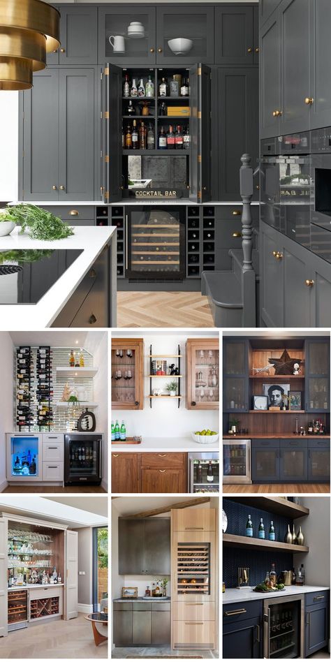 A dry bar wall is a game-changer for any room, effortlessly transforming it into an upscale space perfect for entertaining. Unlike its counterpart, the wet Moody Wet Bar Ideas, Dry Bar Wall Ideas, Small Dry Bar Ideas, Modern Dry Bar, Bar Wall Ideas, Dry Bar Ideas, Glass Shelving Unit, Home Bar Cabinet, Home Bar Design