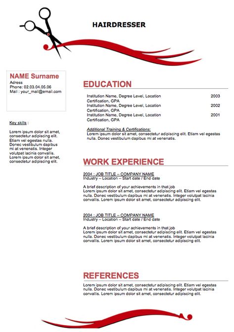 Resume Templates Hair Stylist Hairdresser Resume, Hairstylist Resume, Free Resume Examples, Cosmetology Student, Good Resume Examples, Student Resume, Resume Objective, Cosmetology School, Resume Sample