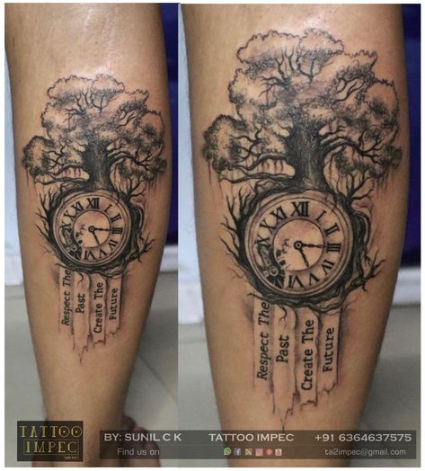 Tree Of Life And Compass Tattoo, Family Tattoos Tree, Life Clock Tattoo, Tattoo Of Clock, Tree Of Life Hourglass Tattoo, Tree Of Life Clock Tattoo, Tree With Clock Tattoo, Banyan Tree Tattoo Design, Tree Of Life With Clock Tattoo