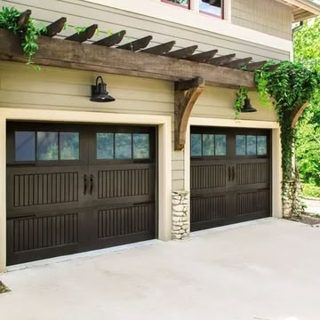 Pergola Above Garage Door Wood, Cedar Accents On White House Exterior, Gable Over Garage, Wooden Trellis Over Garage Door, Cedar Accent Above Garage Door, Wood Over Garage Door, Over The Garage Pergola, Wood Above Garage Door, Garage Lattice