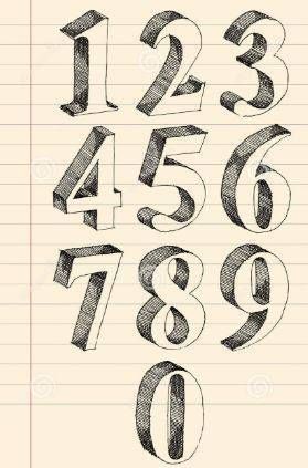 dibujar en 3d números 3d Drawing Ideas, 3d Numbers, Numbers Typography, Alfabet Font, Calligraphy Fonts Alphabet, Lettering Styles Alphabet, Graffiti Lettering Fonts, Tattoo Lettering Fonts, Hand Lettering Fonts