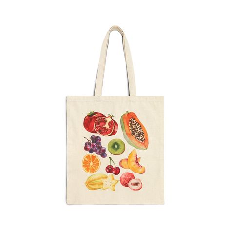 This 100% cotton bag comes in one size - 15" x 16"- perfect for everyday wear. While the canvas material will show off your designs in great colors, it's durable and will last for years. The bag features 20" handles (made from the same canvas), making it easy to carry even with a week's worth of shopping. .: 100% cotton canvas .: Heavy fabric (12 oz/yd² (406.9 g/m .: Sewn-in label .: Available in natural colors Fruit Tote Bag, Watercolor Fruit, Canvas Making, Summer Fruit, Natural Colors, Canvas Tote Bag, Tote Bag Design, Cotton Bag, Sew-in Labels