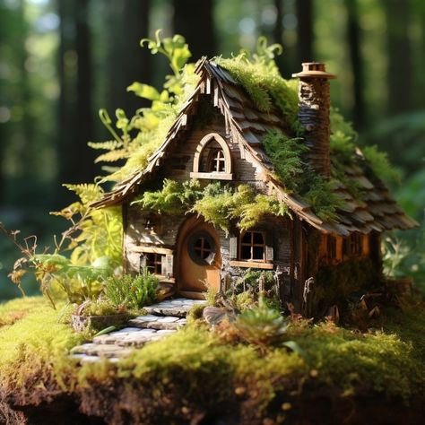 MaryinthefairylandAI (@maryinthefairylandai) • Instagram photos and videos House In Forest, Coniferous Forest, Decorative Glass Jars, Jar Decor, Fairy Garden Diy, Forest House, Miniature Fairy, Forest Fairy, Miniature House