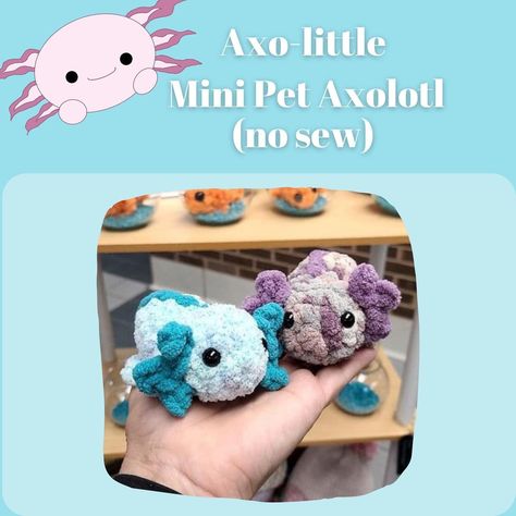 Crochet No Sew Axolotl, Cute Small Crochet Patterns Free, Baby Axolotl Crochet Pattern Free, Small Axolotl Crochet Pattern Free, Cute Mini Crochet Animals, Mini Axolotl Crochet Pattern, Axolotl Crochet Pattern Free, Crochet Stuffys, Pet Axolotl