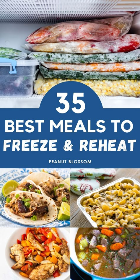 Stock up on these easy dinners for your freezer! These are the best meals to freeze and reheat later on a busy night. They make perfect meal train ideas for a family in need because they can be saved for another night when they'll be truly appreciated. Pioneer Woman Make Ahead Meals, Frozen Ready To Eat Meals, Freezer Meals To Reheat In Microwave, Easy Meals To Reheat In Microwave, Frozen Meal Train Ideas, Cook From Frozen Meals, Taste Of Home Freezer Meals, Make Ahead Meals For Seniors, Pre Cooked Frozen Meals