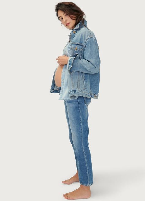 A Jean Jacket: Hatch The Classic Maternity Jean Jacket Jean Jacket Maternity Photos, Pregnancy Jeans, Hatch Maternity, Maternity Brands, Pregnancy Outfits, Maternity Jeans, Clothing Essentials, Trucker Jacket, Relaxed Style