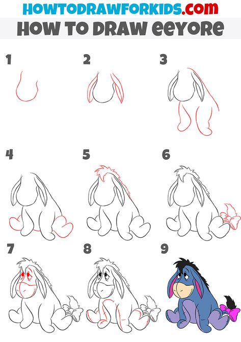 Eeyore Painting Easy, How To Draw Piglet, How To Draw Piglet Step By Step, How To Draw Tigger Step By Step, How To Draw Eeyore Step By Step, Eeyore Drawing Easy Step By Step, How To Draw Eeyore, Cute Disney Drawings Cartoon Characters, How To Draw Cartoon Animals Step By Step