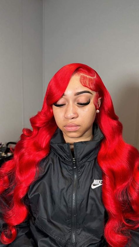 NOOO FILTERRR…okay ? Red ♥️ ♥️ ♥️ Check my Linktree Shop it's available #hairstyles #hairinspo #redhair Long Red Hair Black Women, Red Wig Ideas, Cute Hair Colors For Black Women Wigs, Red Wig Install Hairstyles, Red Lace Front Wigs Side Part, Red Wigs Hairstyles, Different Wig Hairstyles With Color, Red Hair Wig Black Women, Red Wig Install Black Women