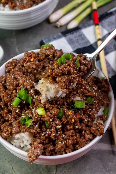 Ground Beef Rice Bowl, Korean Ground Beef, Korean Beef Bowl, Ground Beef Rice, Asian Spices, Teriyaki Beef, Beef Rice, Easy Ground Beef, Meat Diet