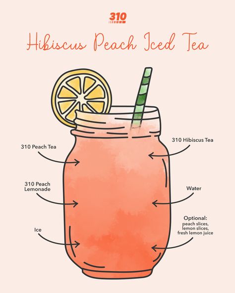 Fruity Tea Drinks, Peach Hibiscus Tea, Peach Tea Aesthetic, Aesthetic Drinks Recipe, Summer Iced Tea Recipes, Caffe Aesthetic, Ice Tea Recipe, June Aesthetic, Peach Tea Recipe