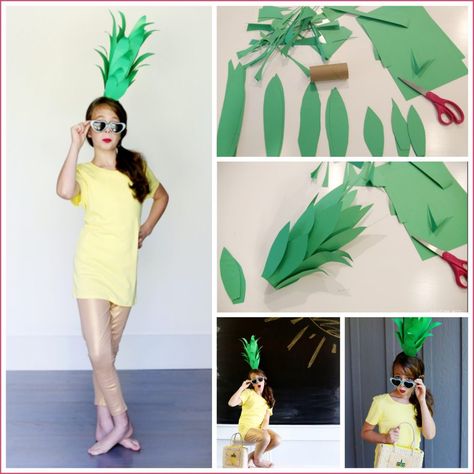 Super Easy DIY Pineapple Costume - Sugar Bee Crafts Diy Pineapple Costume, Pineapple Costume Diy, Pineapple Costume, Pineapple Crafts, Diy Pineapple, Cheap Halloween Costumes, Tiny White Flowers, Diy Kostüm, Cheap Halloween