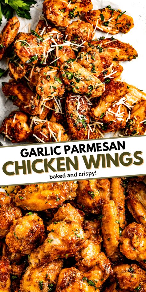 Baked Garlic Parmesan Chicken Wings, Parmesan Chicken Wings Baked, Garlic Parmesan Wings Recipe, Parmesan Wings Recipe, Easy Chicken Wing Recipes, Baked Garlic Parmesan Chicken, Parmesan Wings, Oven Baked Chicken Parmesan, Crispy Baked Chicken Wings