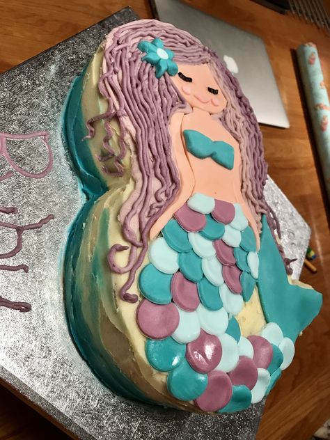 Flat Mermaid Cake, Mermaid Shaped Cake, Mermaid Sheet Cake Ideas, Mermaid Sheet Cake, Mermaid Sheets, Mermaid Figures, 7th Birthday Cakes, Mermaid Birthday Party Decorations, Cupcake Decorating Tips