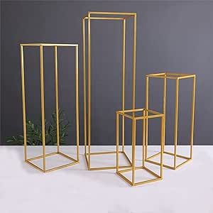 Gdrasuya10 4 Pcs Wedding Metal Vase Stand Pedestal Stand for Parties Flower Stand, Iron Flower Stand, Rectangular Frame Flower Rack Geometric Stand for Wedding Party Decoration Gold Wedding Flowers, Dinner Table Centerpieces, Garland Wedding Decor, Wedding Stage Backdrop, Event Centerpiece, Arch Wedding, Stage Backdrop, Metal Arch, Arched Doors