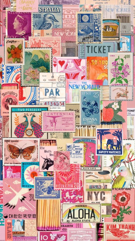 Pink, Blue, Postage Stamps, Match Boxes, Vintage, Antique, Retro - Shuffles Digital Collage Wallpaper Iphone Pink, Iphone Pink, Postage Stamp Design, Match Boxes, Iphone Wallpaper Landscape, Cute Laptop Wallpaper, Velvet Wallpaper, Artsy Pictures, Collage Background