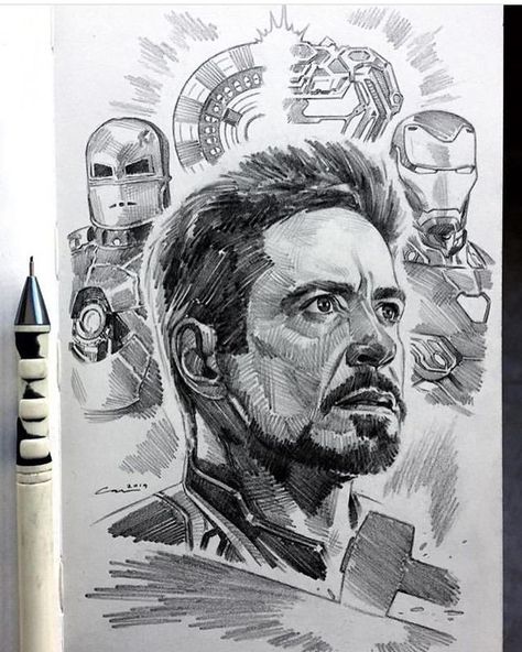 Rdj Iron Man, Iron Man Drawing, Marvel Art Drawings, Avengers Drawings, First Sketch, Avengers Art, Iron Man Art, Marvel Drawings, Marvel Artwork