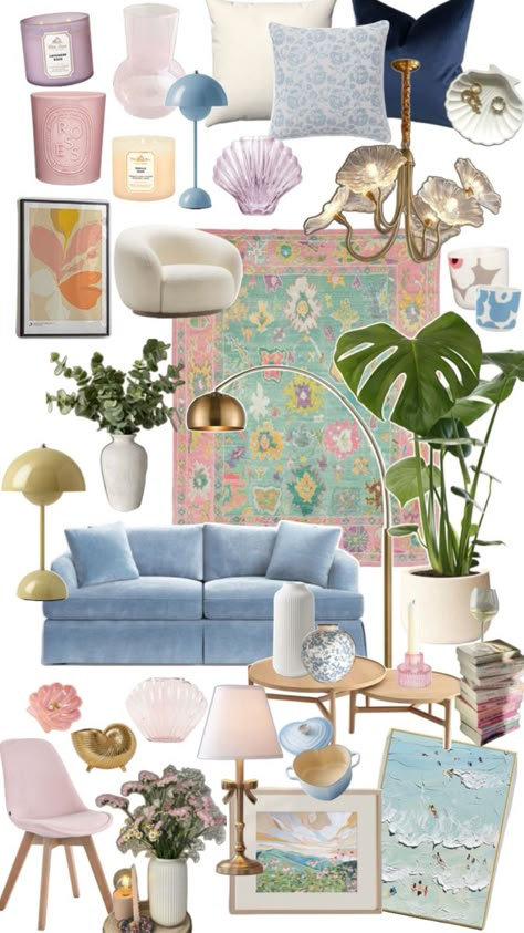 Aesthetic interior design Evergreen Living Room, 80s Postmodern, Danish Living Room, Aesthetic Interior Design, Pastel Home Decor, Girl Apartment, Aesthetic Interior, Room Vibes, Dream Apartment Decor