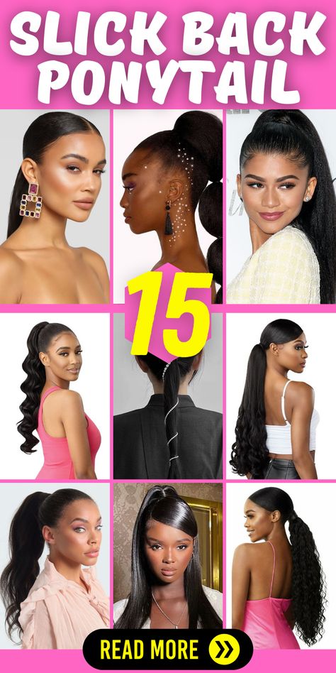 Look no further than the sleek and stylish slick back ponytail! Whether you have long, short, curly, or straight hair, this versatile hairstyle is perfect for various occasions. Show off your natural hair or straighten it for a sleek finish. The slick back ponytail is a favorite among black women, adding an elegant touch to any look. Find tutorials and inspiration for the perfect slick back ponytail on Pinterest and elevate your style to new heights. Straighten Ponytail Hairstyles, Long Straight Ponytail Black Women, Sleek Ponytail Weave With Swoop, Slick Long Ponytail, 3 Part Slick Back Ponytail, 3 Part Slick Back, Low Slick Back Ponytail, Slick Back Ponytail Black Women, Perfect Slick Back