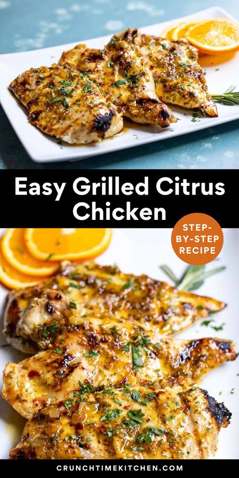 This Grilled Citrus Chicken is an Instagram favorite recipe. It is a wonderful addition to your grill. Start with a quick citrus-packed marinade, followed by a glaze! The best juicy grilled chicken breast you've ever made! This Grilled Citrus Chicken Recipe with Citrus Glaze is quick and easy and it makes for a simple and healthy family meal idea. A must-try. Juicy Grilled Chicken Breast, Citrus Chicken Recipes, Healthy Family Meal, The Best Grilled Chicken, Citrus Glaze, Best Grilled Chicken, Juicy Grilled Chicken, Grilled Chicken Breast, Popular Dinner Recipes