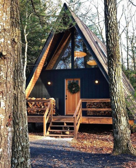 Tiny House | Vanlife | Travel on Instagram: “a graceful Aframe house ✨❤️ Follow us @tiny.cabin Credit @thehemlockhollow #aframecabin #aframe #aframehouse” Triangle House, A Frame House Plans, Frame Cabin, A Frame Cabin, Tiny Cabin, A Frame House, Tiny House Cabin, Small Cabin, Cabin In The Woods