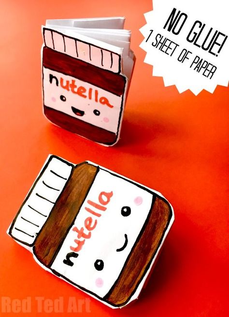 Nutella Notebook DIY - you only need one sheet of paper for this cute mini notebook DIY with no glue. Turn printer paper into quirky little notebooks. A fabulous little idea for school. The kids will love it. Easy and fun to make! Buku Diy, Mini Nutella, Bookmark Diy, Kawaii Notebook, Red Ted Art, Notebook Diy, Kraf Kertas, Ladybug Crafts, Easy Arts And Crafts