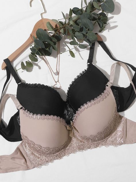 Black Lace Bra And Under Set, Underwire Bra With Contrast Lace, Comfy Home Outfits, Contrast Lace Underwire Bra, Cheap Lace Intimates With Bra-friendly Design, Lace Sleepwear With Built-in Underwire Bra, Baby Girl Party Dresses, Party Outfits Night, Bra Panty