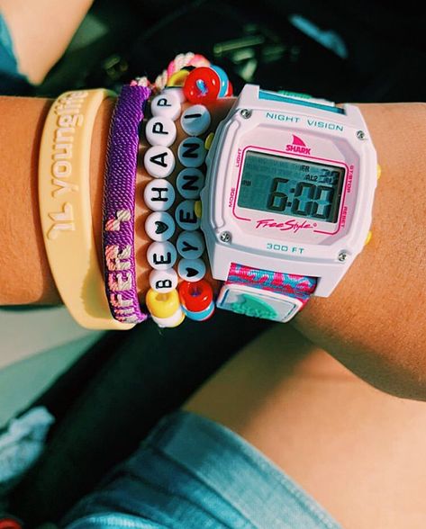 Fun Watches, Candyland Invitations, Surf Bracelets, Shark Watch, Freestyle Watch, Surf Jewelry, Bracelet Stacks, Summer Bracelet, Coral Bracelet