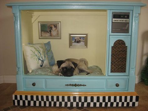 Large Upcycled Pet Bed House from Vintage TV SHOP CLOSING  Tremendous Markdown on remaining items Dog Bed Inspiration, Upcycled Pet Bed, Pet Bed Furniture, Old Entertainment Centers, Diy Pet Bed, Dog House Diy, Diy Dog Bed, Dog Rooms, Dog Crafts