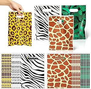 Giraffe Spots, Jungle Safari Theme, Jungle Animals Party, Animal Party Favors, Cheetah Spots, Animal Print Party, Plastic Gift Bags, Animals Party, Safari Theme Birthday