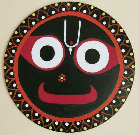 Acrylic painting in round canvas using classic and vibrant colours Circular Canvas Painting, Circular Canvas, Lord Jagannath, Coaster Art, Cardboard Painting, Art Decor Diy, Round Canvas, Simple Mehndi, Easy Drawings Sketches