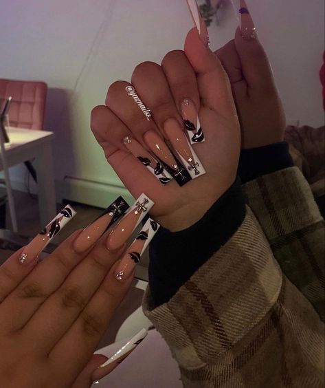 Black Bling Acrylic Nails, Black Glam Nails, Hippie Nails, Drip Nails, Colored Acrylic Nails, Simple Acrylic Nails, French Acrylic Nails, Long Acrylic Nails Coffin, Acrylic Nails Coffin Pink