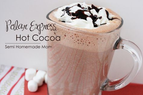 Polar Express Hot Cocoa~ made with 3 Musketeers Polar Express Christmas Party, 3 Musketeers, Cocoa Recipes, Marshmallow Treats, Strawberry Jelly, Semi Homemade, Chocolate Party, Warm Drinks, Cocoa Chocolate