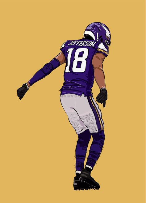 College Football Art, Cool Football Pictures, Football Player Drawing, Football Poses, Football Background, Justin Jefferson, Nfl Football Pictures, Nfl Football Art, Minnesota Vikings Football