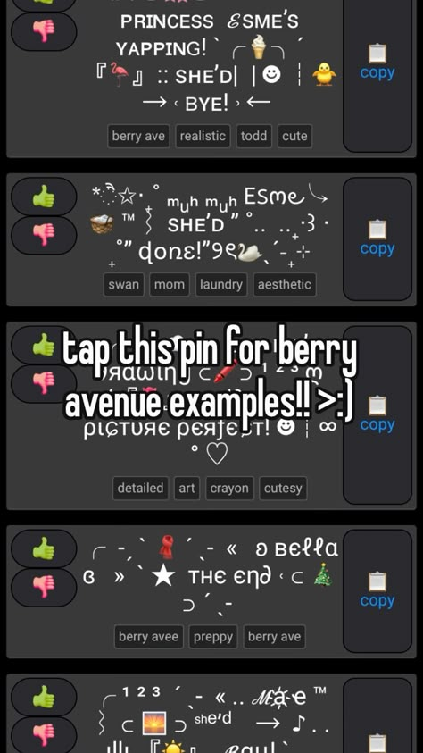 •berry ave examples!! ..•°⚡️•.. Cute Font Website, Bio Ideas Berry Ave, Berry Ave Examples, Berry Ave Keywords, Berry Ave Name Ideas, Berry Ave Name And Bio Ideas, Berry Avenue Rp Ideas For 2 People, Roblox Bio Ideas Copy And Paste, Berry Ave Bio Ideas