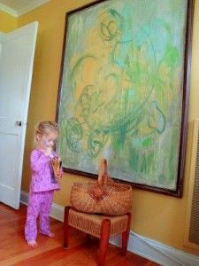 Buy a large framed picture from a thrift store and have child paint their own picture over it. Bad Painting, Homemade Art, Old Paintings, Family Art, Simple Art, Painting For Kids, Large Canvas, Big Canvas, Diy Art