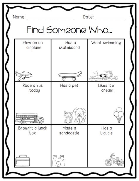 Find Someone Who - With picture support for those beginning or struggling readers First Week Of School Games, First Week Of School Activities, Highschool School, Elementary School Activities, Activities Elementary, Babysitting Activities, First Week Of School Ideas, Special Education Elementary, First Week Of School