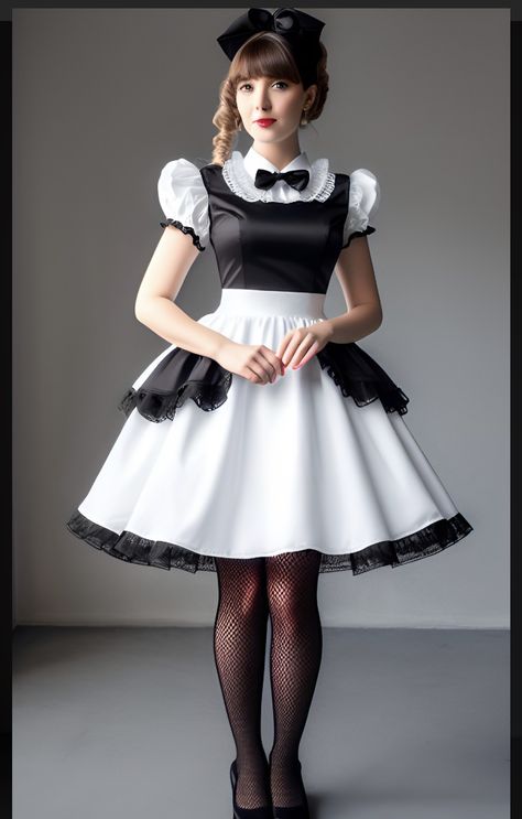 French Maid Outfit, 50s Aesthetic, Hot Halloween, Girly Party, Female Transformation, Shiny Dresses, Frilly Dresses, French Maid, Outfit Vintage