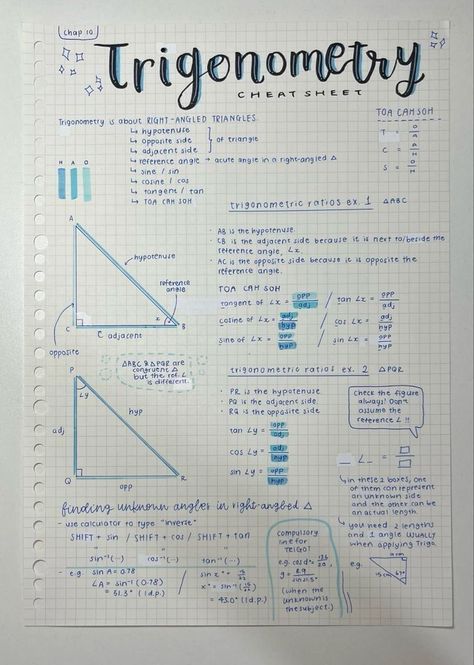 High School Notes Organization, School Notes Organization, High School Notes, Maths Trigonometry, Mathematics Notes, Teaching Math Strategies, Studera Motivation, School Study Ideas, Nurse Study Notes