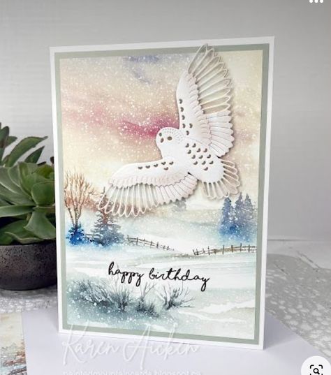 Harry Potter Cards, Harry Potter Owl, Winter Owl, Owl Birthday, Owl Card, Nature Card, December Birthday, Winter Birthday, Beautiful Handmade Cards