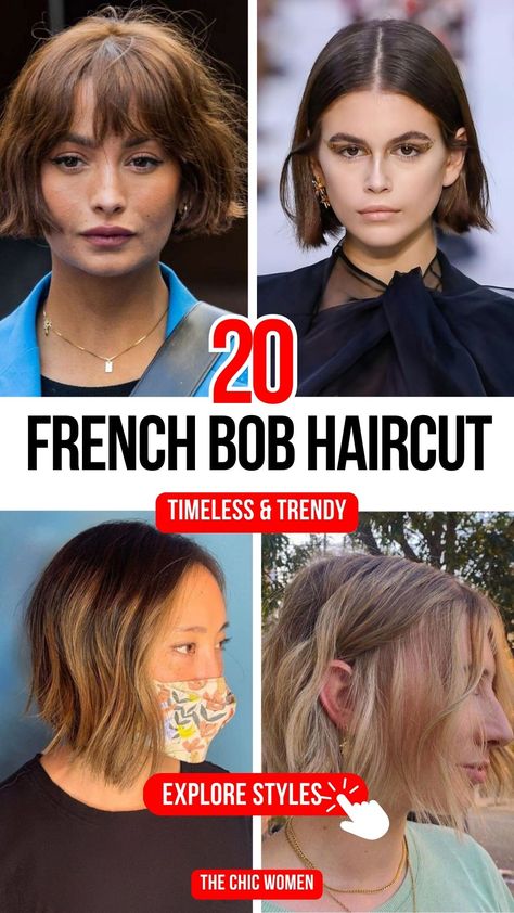 20 Short French Bob Haircuts You’ll Love French Bob For Wavy Hair, French Short Hairstyles, French Short Bob Haircut, French Bob Fine Hair No Bangs, Classic French Bob Haircut, Short French Bob Fine Hair, Parisian Bob Haircut, French Bob With Highlights, French Bob Haircut Short