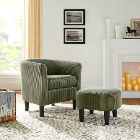 You'll love the Corduroy Upholstered Barrel Chair With Ottoman at Wayfair - Great Deals on all Furniture products with Free Shipping on most stuff, even the big stuff. Relaxation Corner, Armchair With Ottoman, Comfy Armchair, Office Nursery, Chair With Ottoman, Fabric Accent Chair, Chair And Ottoman Set, Storage Chair, Single Sofa Chair