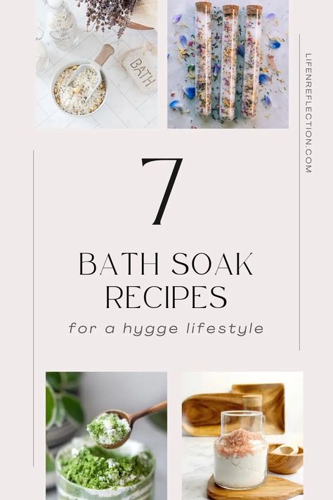 7 DIY Bath Soak Hygge Ideas Mineral Bath Soak Diy, Moisturizing Bath Soak Diy, Diy Bath Soak Recipes, Herbal Bath Recipes, Hygge Ideas, Diy Bath Soak, Milk Bath Recipe, Bath Soak Recipe, Milk Bath Soak