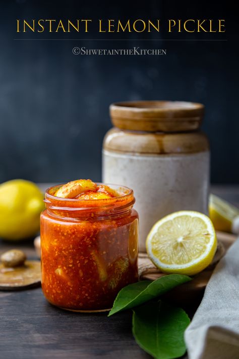 Instant Lemon Pickle  also known as Nimbu ka Achar is a quick and easy way of making the traditional sweet, spicy and tangy Indian condiment.  #lemonpickle #instantpickle #easypickle #instantpotrecipe #condiments #side #indianfood Achar Photography, Indian Achar, Indian Pickles, Easy Pickle, Store Photography, Lemon Skin, Lemon Pickle, Best Pickles, Dried Lemon