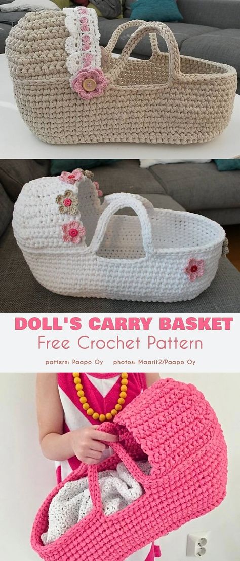 Doll's Carry Basket Crocheted Bed Dolls Free Patterns, Doll Carrier Crochet Pattern Free, Crochet Doll Bassinet Pattern Free, Free Crochet Pattern For Moses Basket, Crochet Dolls Moses Basket Free Pattern, Christmas Knitting And Crochet Patterns, Crochet Doll Carrier Pattern Free, Crochet Doll Bed Pattern Free, Crochet Doll Moses Basket Free Pattern