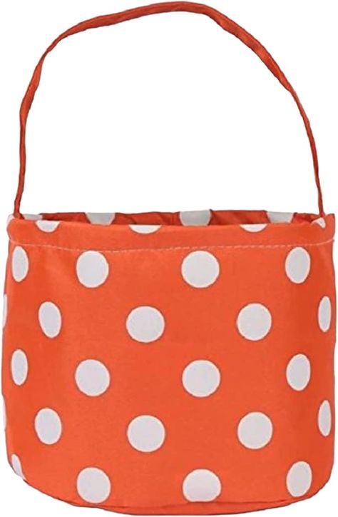 Halloween Candy Bucket, Easter Basket Toys, Halloween Basket, Bucket Tote Bag, Candy Bucket, Halloween Buckets, Bucket Tote, Birthday Gift Bags, Orange Dots