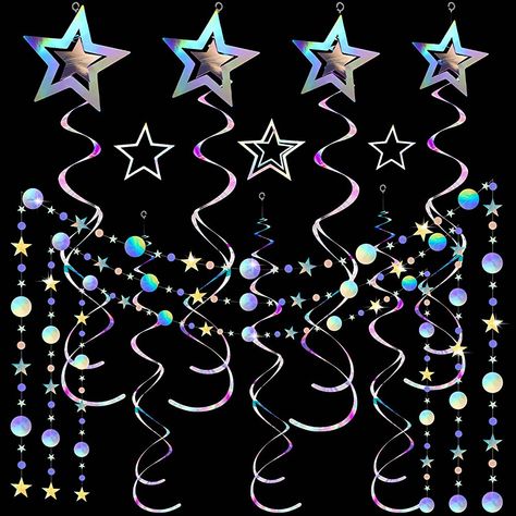 Twinkle Star Party, Holographic Party, Wedding Disco, Streamer Decorations, Rainbow Party Supplies, Iridescent Party, Disco Party Decorations, Circle Garland, Party Streamers