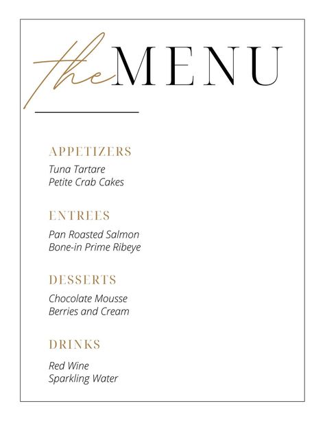 Simple Minimalist Wedding Menu - Templates by Canva Free Printable Menu Template, Wedding Bar Menu Template, Free Printable Menu, Free Menu Templates, Wedding Drink Menu, Printable Menu Template, Bar Menu Wedding, Restaurant Menu Template, Printable Menu