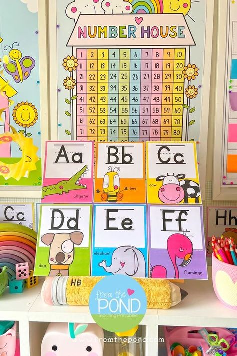 Kindergarten Alphabet Wall, Classroom Alphabet, Teach The Alphabet, Alphabet Display, Ideas For The Classroom, Infant Classroom, First Grade Phonics, Fun Decorations, Learn The Alphabet