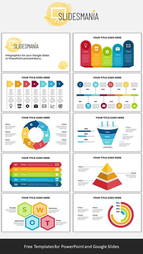 We are now making available our first free set of infographics for Google Slides or PowerPoint. It comes with SWOT, processes and funnel analysis slides, a timeline for your milestones and charts. The slides are completely customizable, all colors can be changed, just adapt them to your brand or needs. Powerpoint Infographic Templates, Free Infographic Templates, Flow Chart Design, Powerpoint Infographic, Presentation Slides Design, Powerpoint Charts, Powerpoint Free, Infographic Powerpoint, Infographic Design Template